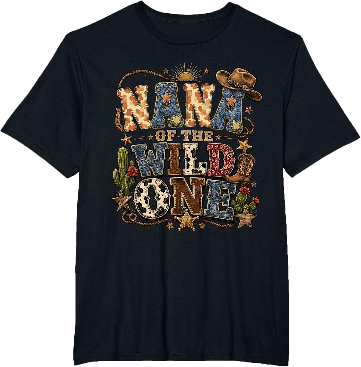 Grandma Nana of The Wild One Cowboy First Birthday Party T-Shirt - Black
