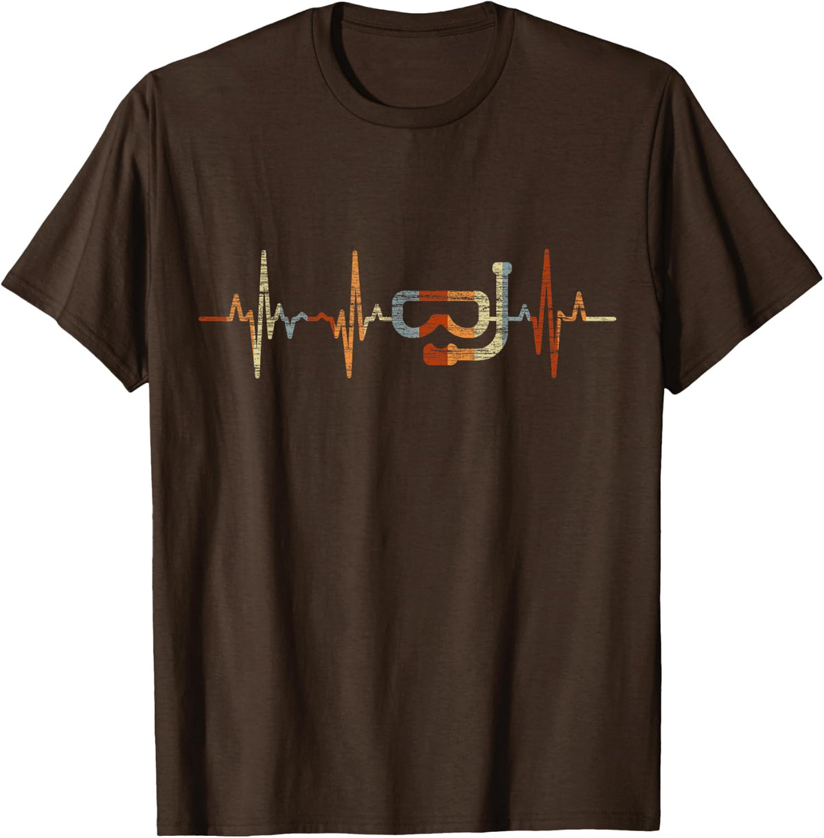 Diving Heartbeat Vintage ECG Cardiogram Retro T-Shirt - Brown
