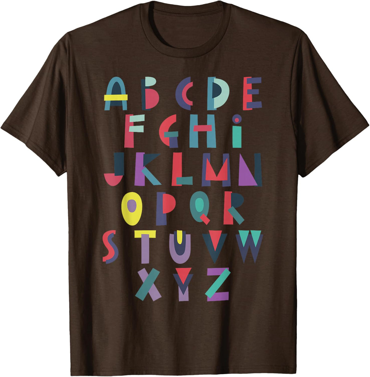 Alphabet ABC Letters Decorative Learning Uppercase Cute T-Shirt - Brown