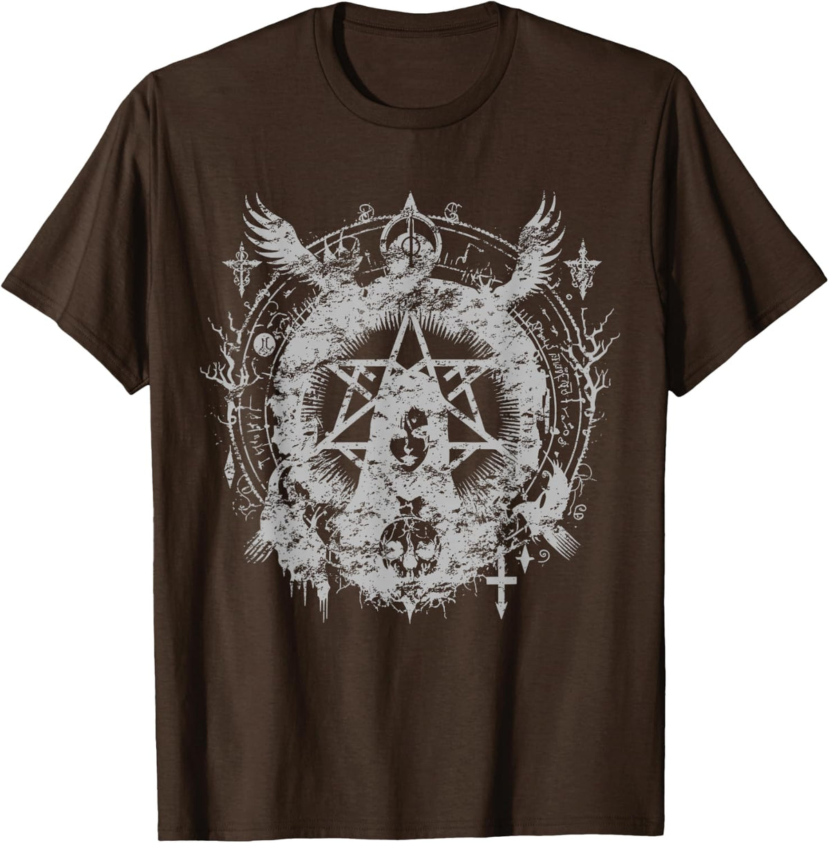 gothic aesthetic Occult Unholy grunge Emo Punk Satanic T-Shirt - Brown