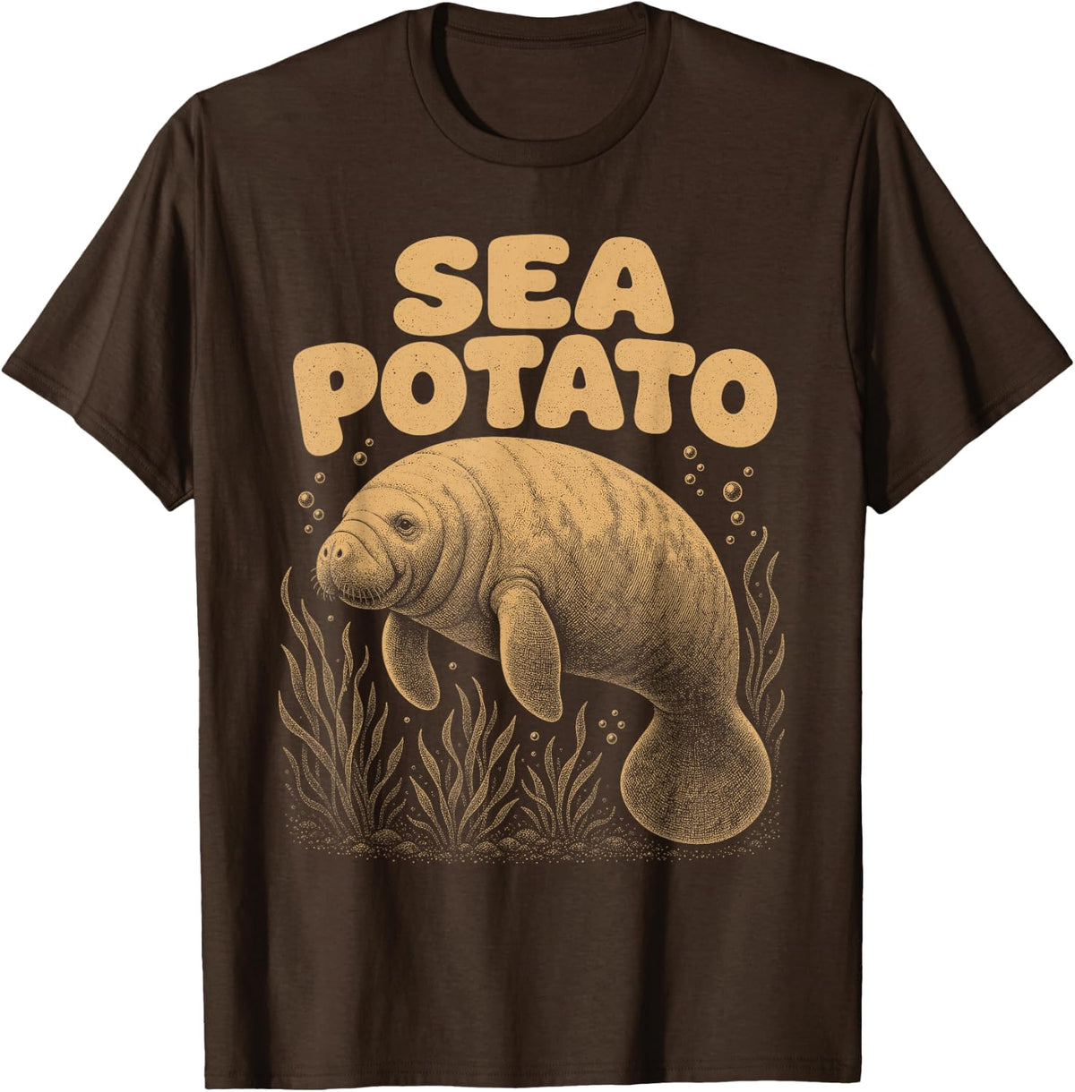 Sea Potato Funny Manatee Ocean Animal T-Shirt - Brown