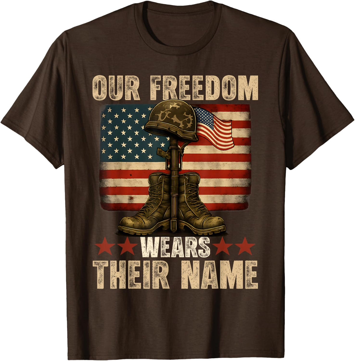 Fallen Soldier USA Flag Memorial Day Patriotic Veterans Day T-Shirt - Brown