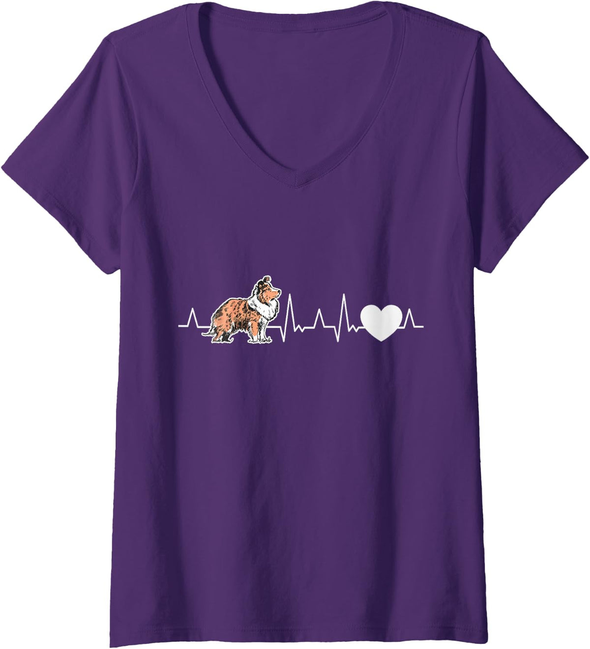 Womens Shetland Sheepdog Heartbeat Sheltie V-Neck T-Shirt - Purple