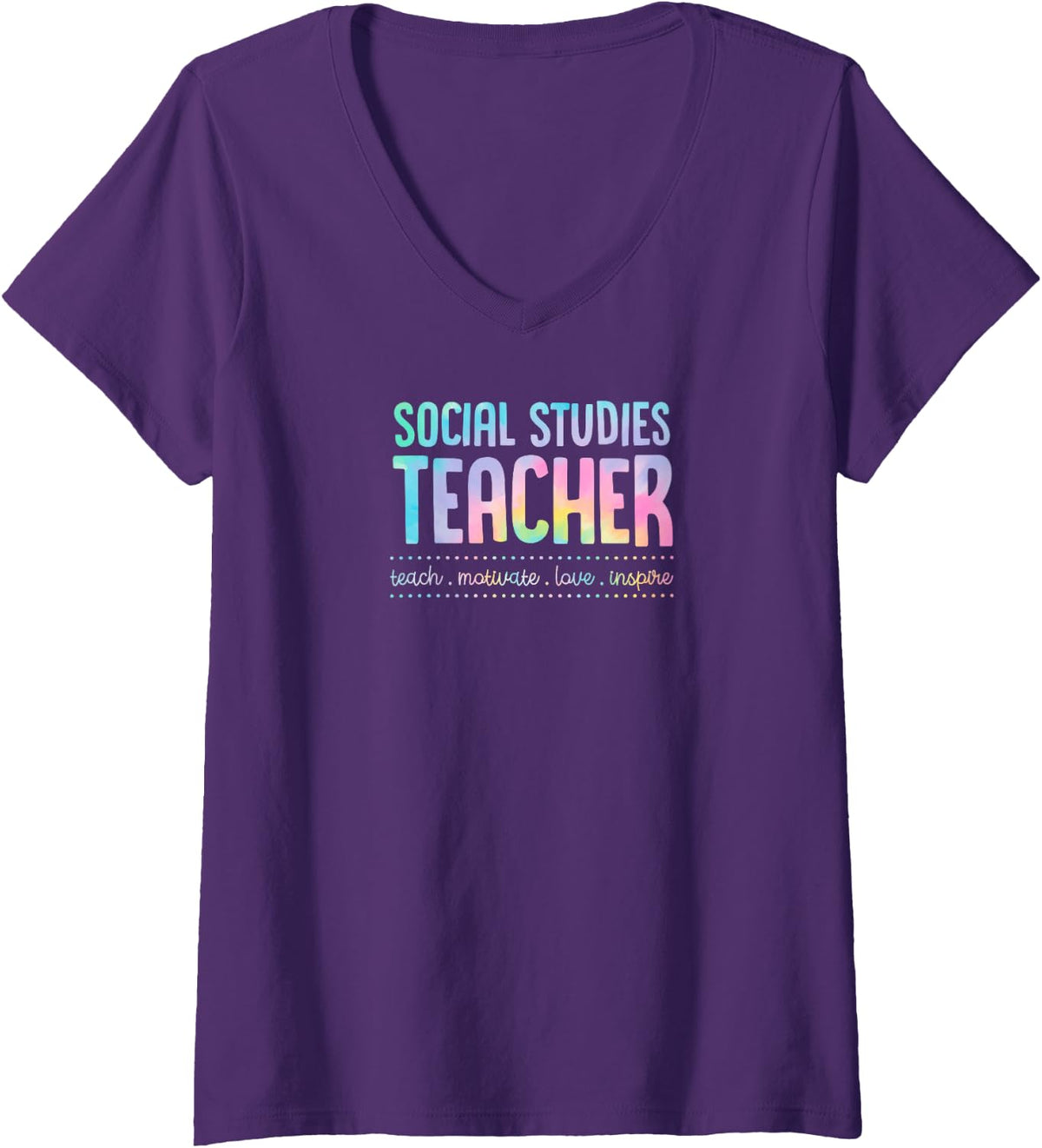 Women's Social Studies Teacher Teach Motivate Love Inspire Teaching V-Neck T-Shirt - Purple