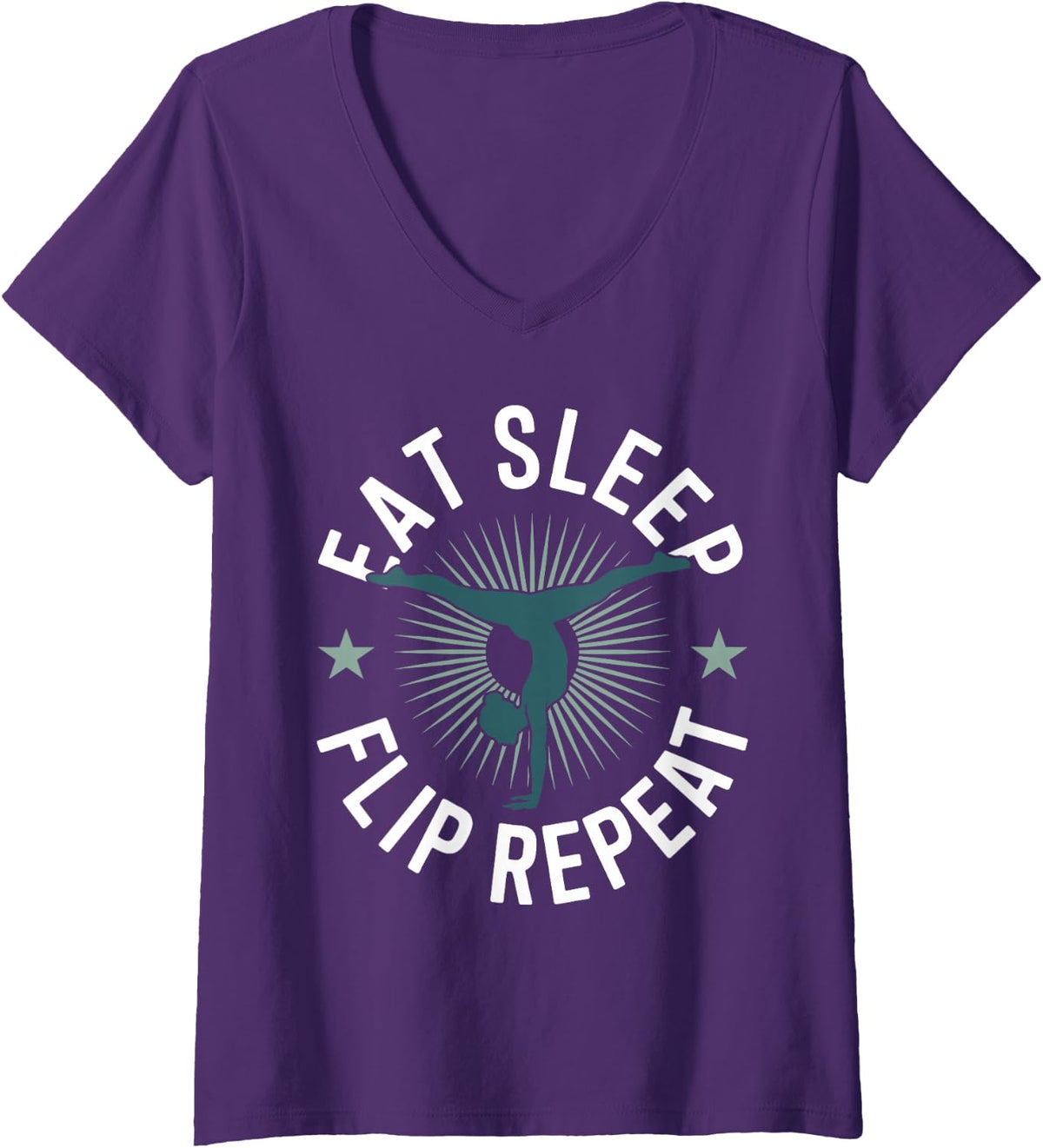 Women's Eat Sleep Flip Repeat Gymnast Gymnastics V-Neck T-Shirt - Purple