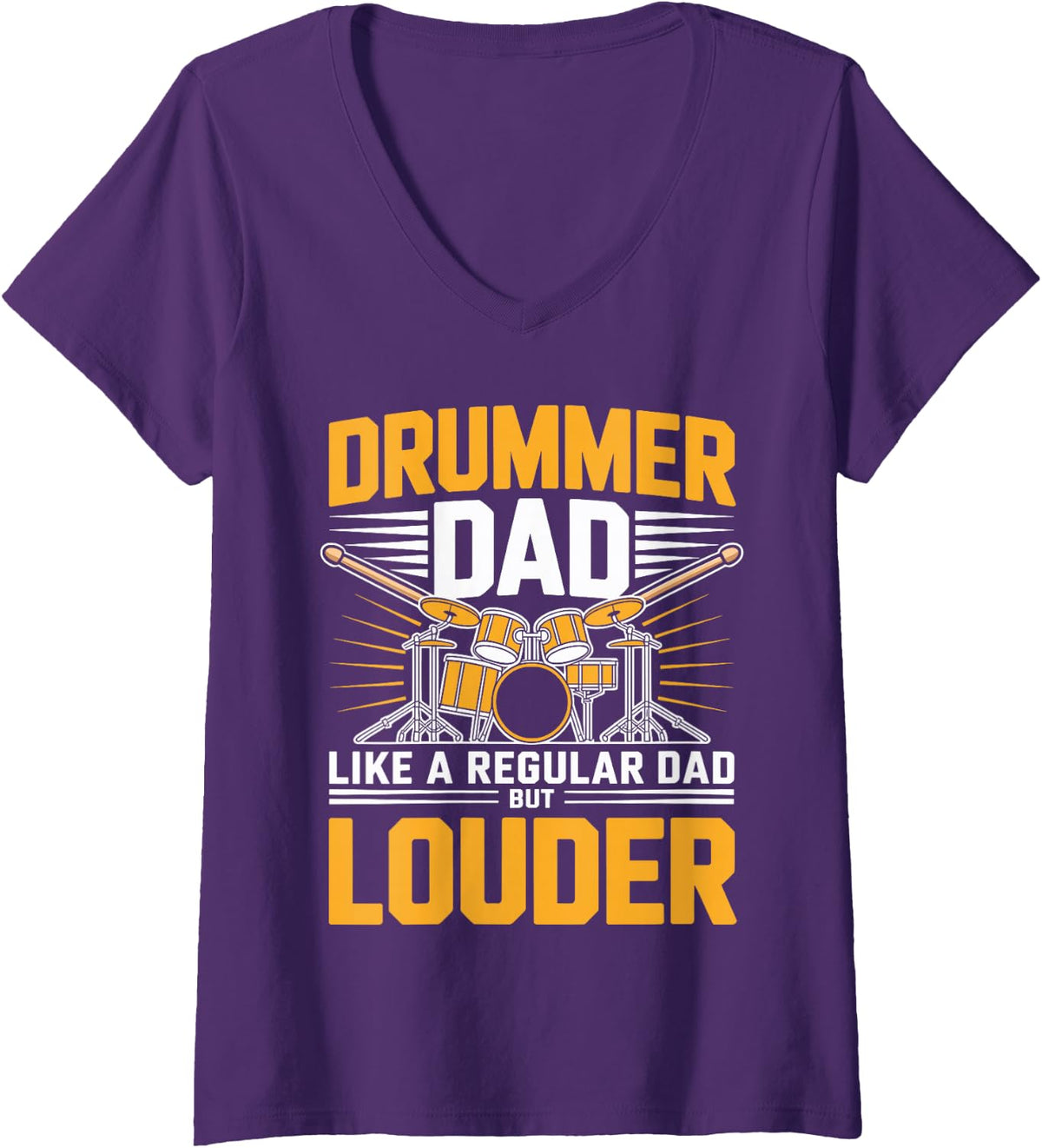 Women's Drummer Dad Like A Regular Dad But Louder Drumming V-Neck T-Shirt - Purple