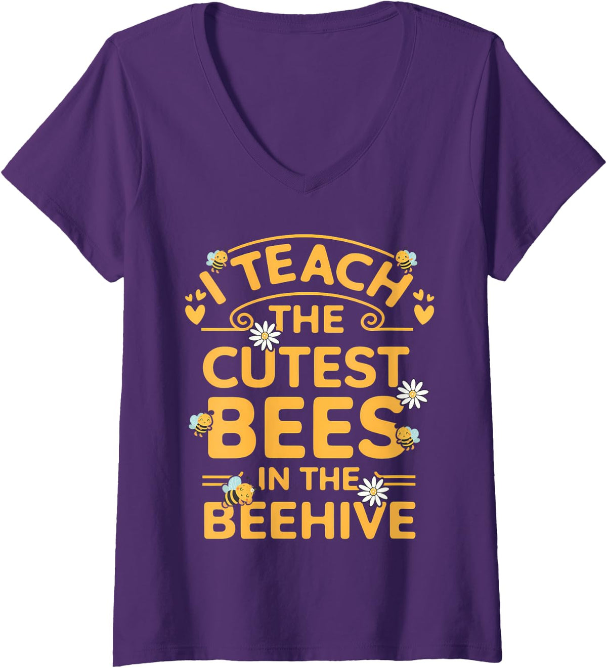 Womens I Teach The Cutest Bees In The Beehive Funny Teacher's Day V-Neck T-Shirt - Purple