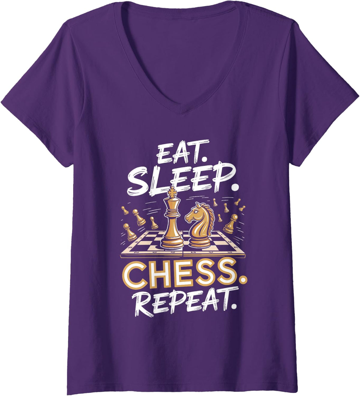 Women's Eat Sleep Chess Repeat Chess Player Checkmate Strategy V-Neck T-Shirt - Purple