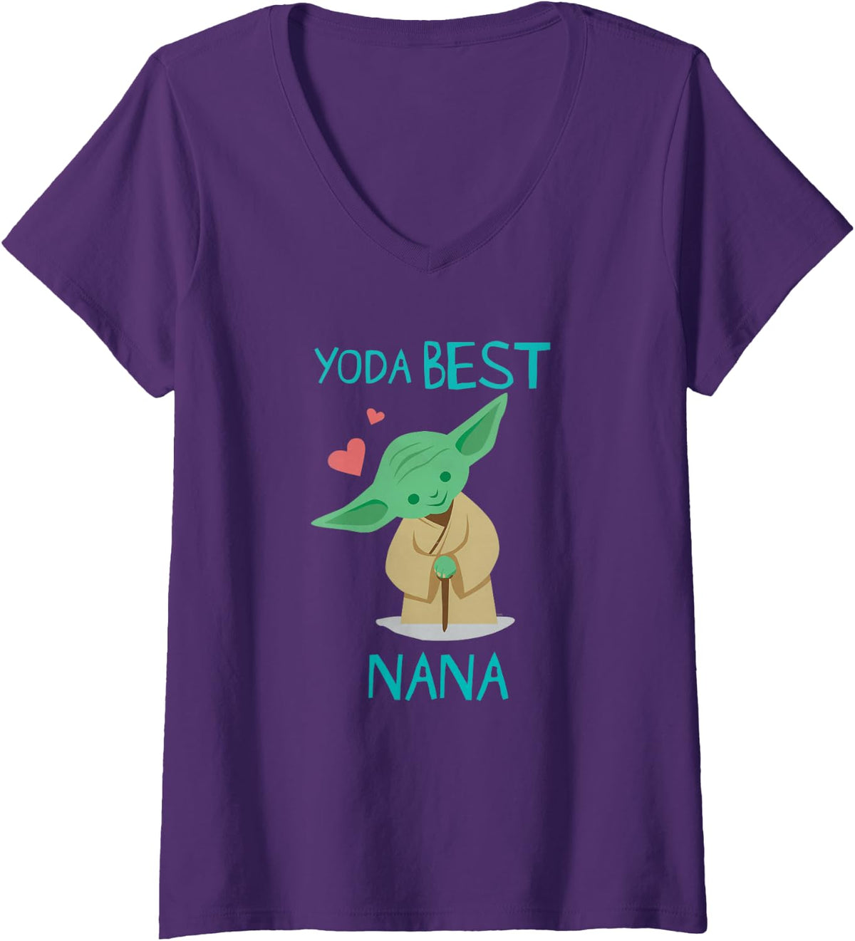 Womens Star Wars Yoda Best Nana Yoda Chibi Portrait Mother’s Day V-Neck T-Shirt - Purple