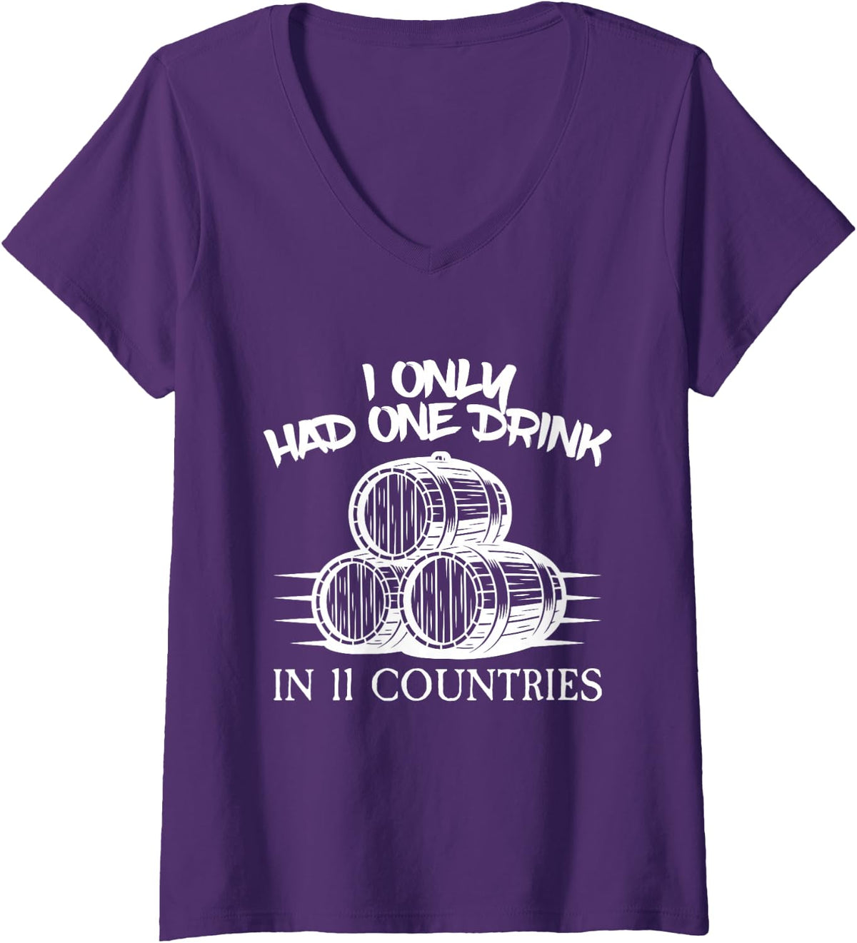 Womens Drinking Around the World Adult Vacation Showcase 11 Country V-Neck T-Shirt - Purple