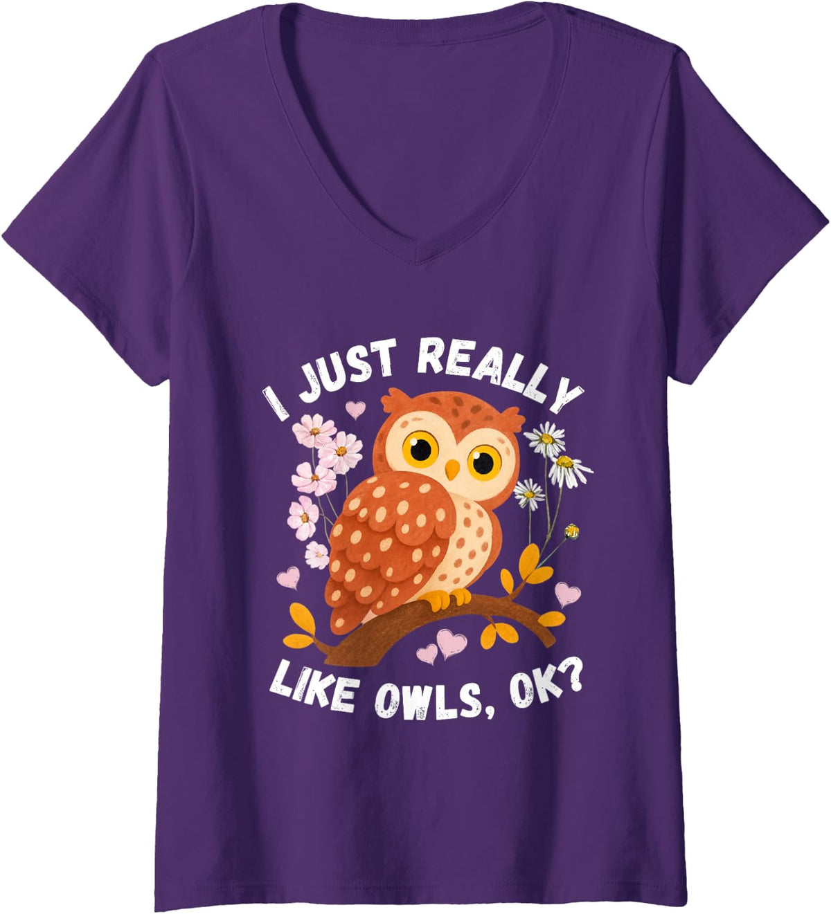 Women's Funny I Just Really Like Owls Tee Men Women Owl Animal Lover V-Neck T-Shirt - Purple