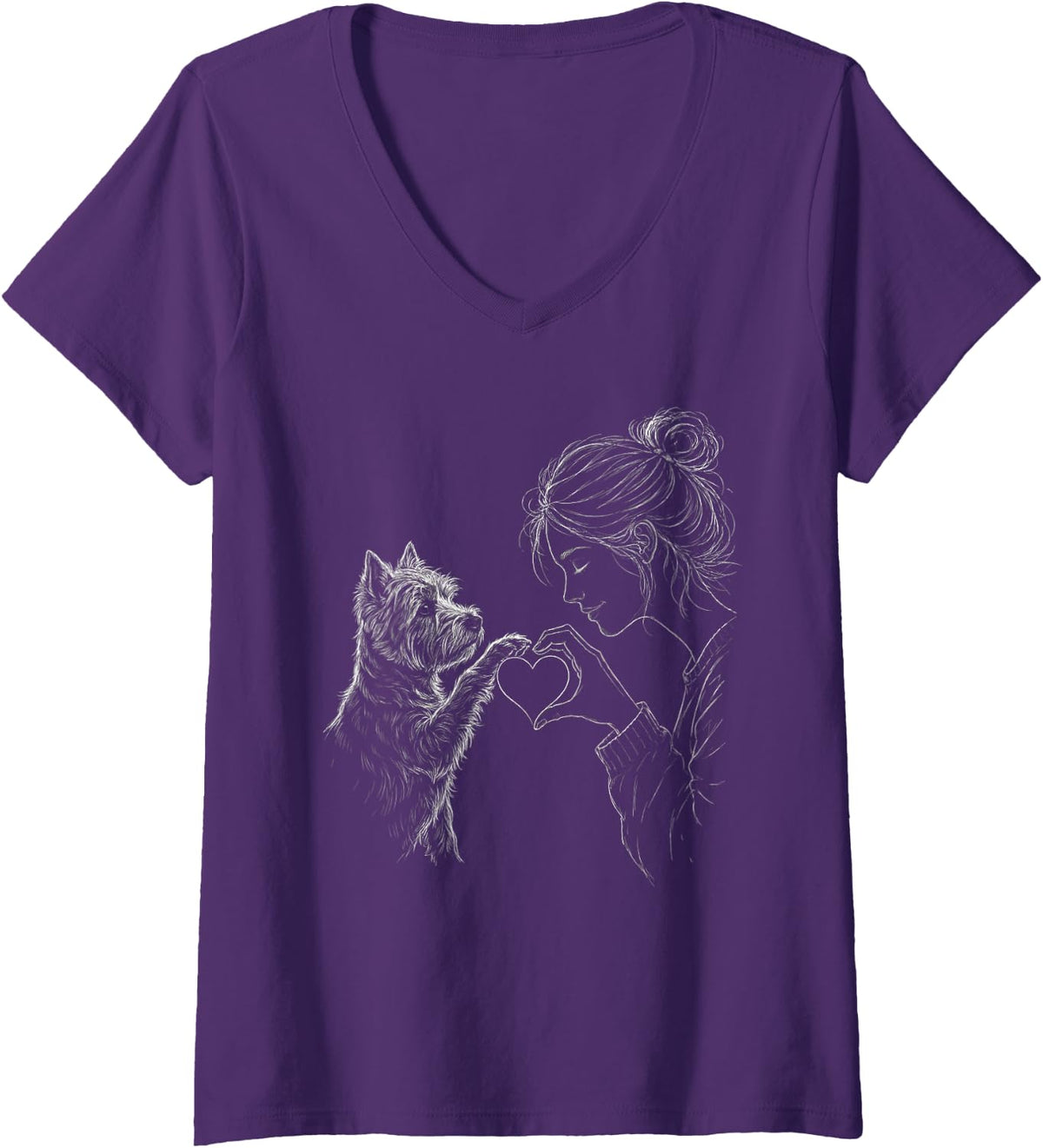 Women's West Highland White Terrier Mom Heart Sign Line Art Women V-Neck T-Shirt - Purple