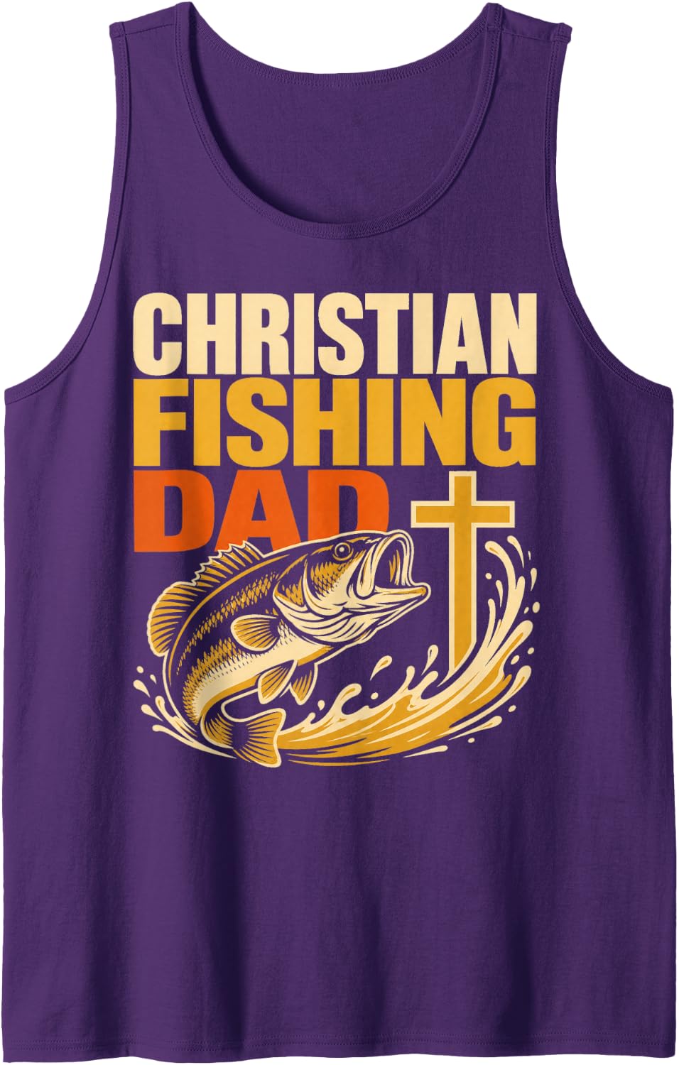 Men's Christian Fishing Dad Faith Bass Angler Sleeveless Tank Top - Purple