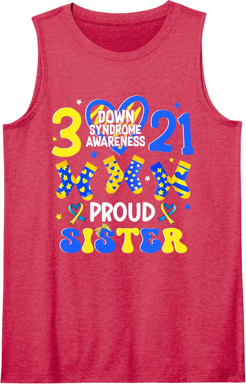 Proud Sister Down Syndrome Awareness 321 Heart Girl Women Sleeveless Tank Top - Red