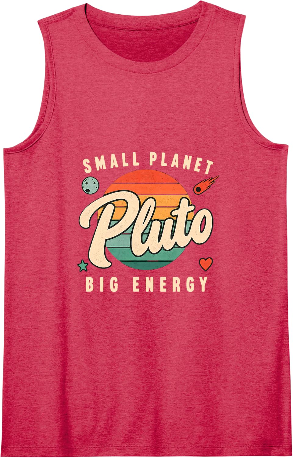 Small Planet Big Pluto Energy Lonely Space Retro Sleeveless Tank Top - Red