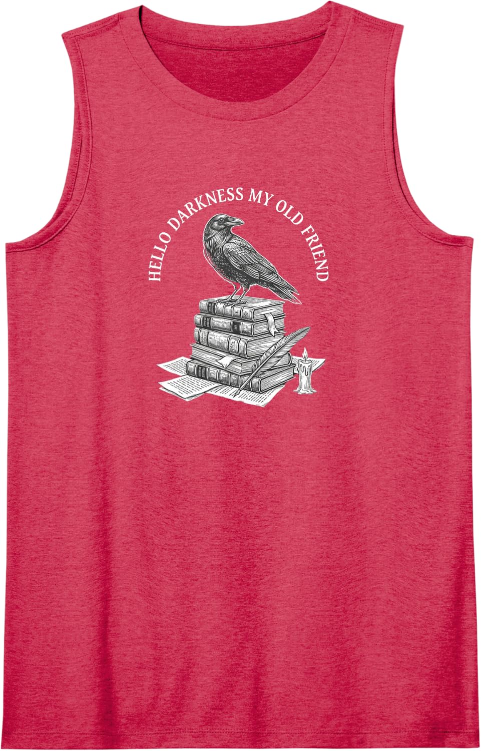 Hello Darkness My Old Friend, Raven Books Design Sleeveless Tank Top - Red