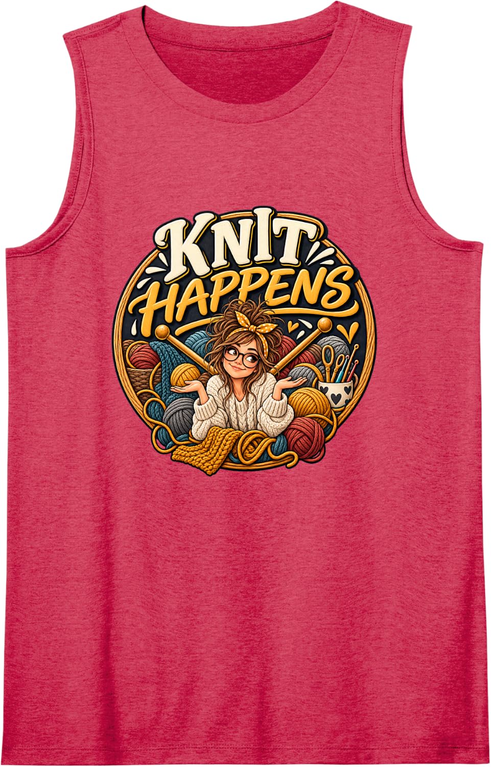 Knit Happens Funny Knitter Fiber Artist Knitting Tank Top - Red
