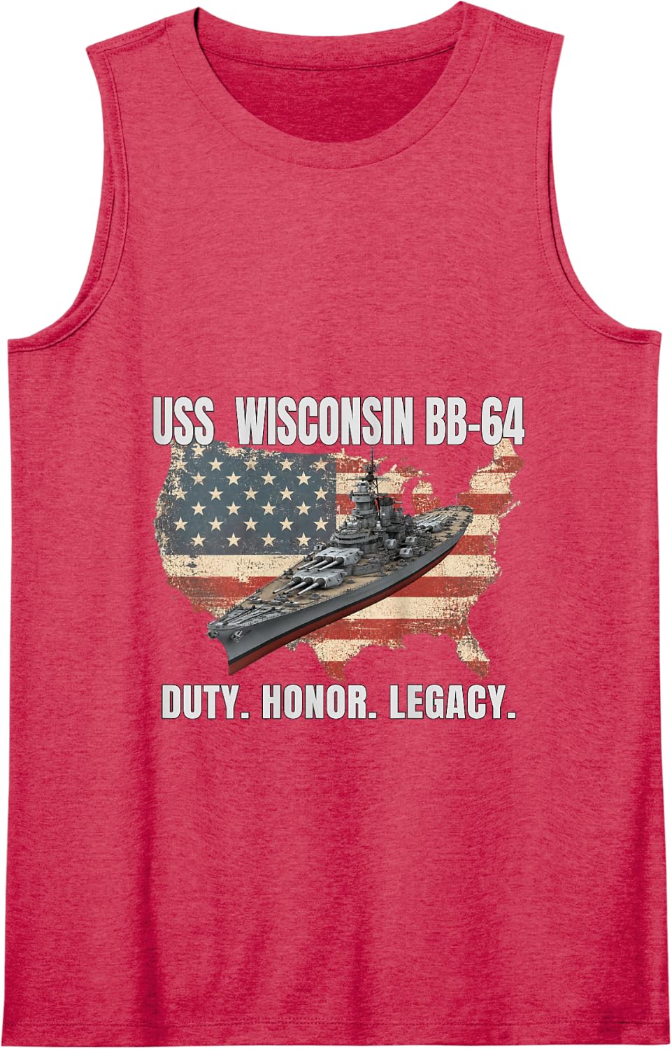 USS Wisconsin BB-64 Battleship Veterans Day Father Grandpa Tank Top - Red