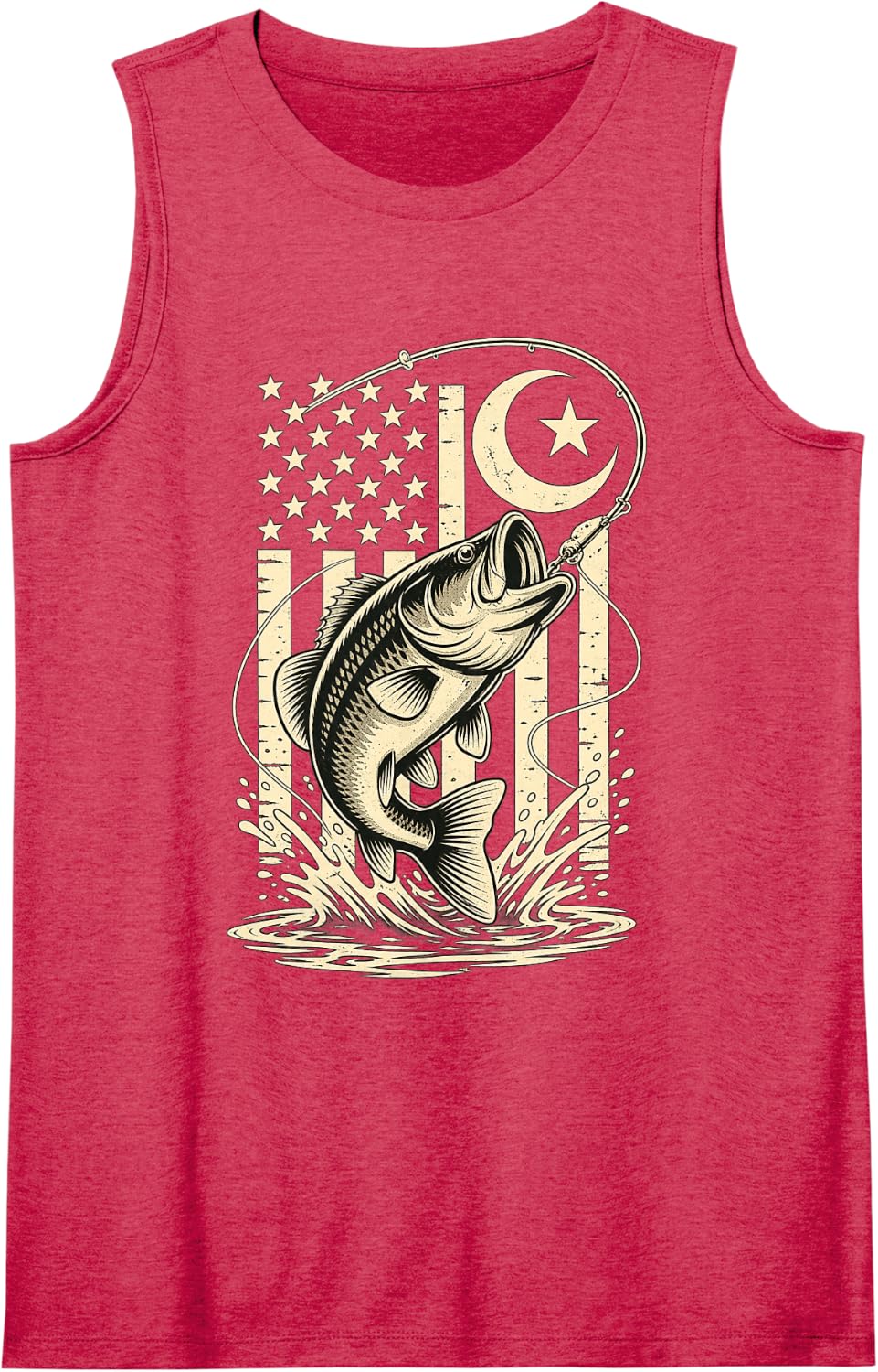 American Muslim Bass Fishing Crescent Star Angler Sleeveless Tank Top - Red
