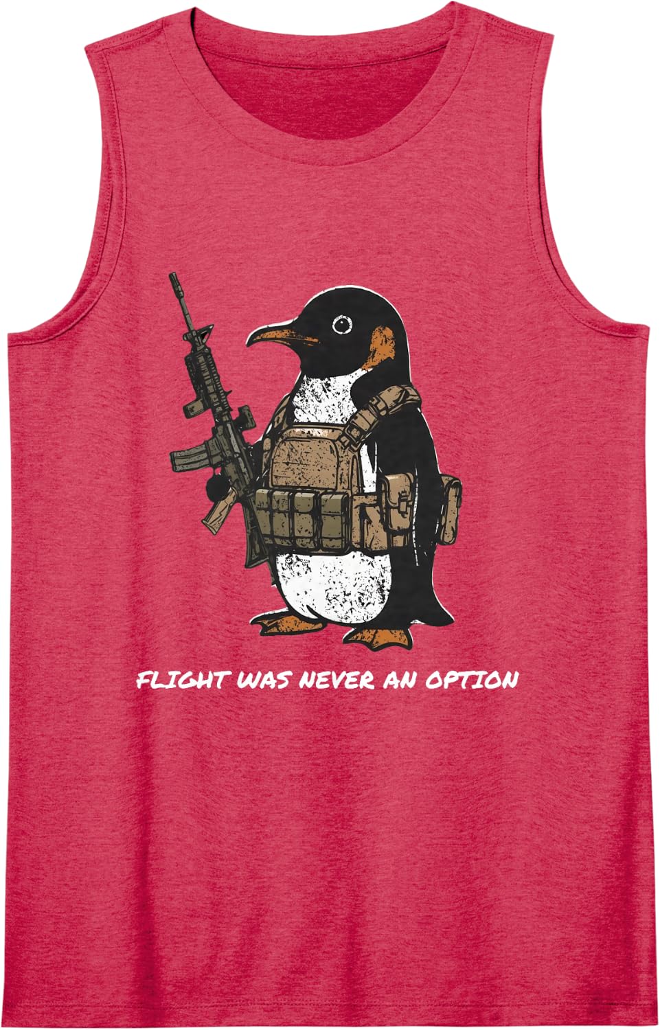 Flight was Never an Option Funny Penguin with Knife Sleeveless Tank Top - Red