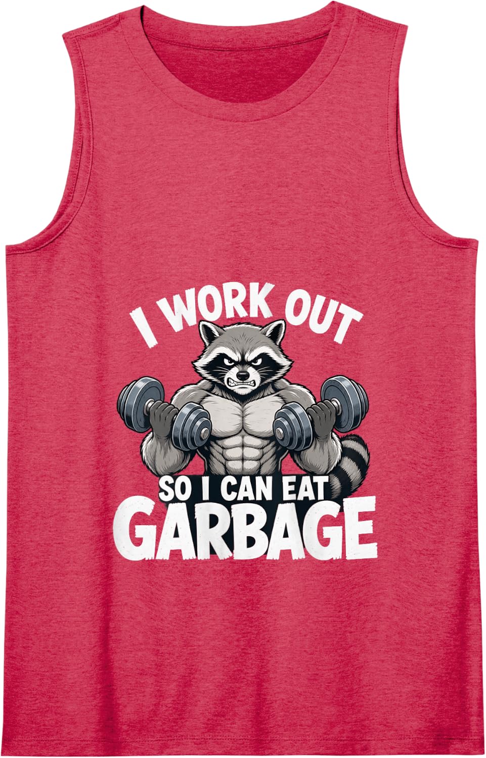 Funny Raccoon Weightlifting Workout Eat Garbage Gym Fitness Tank Top - Red