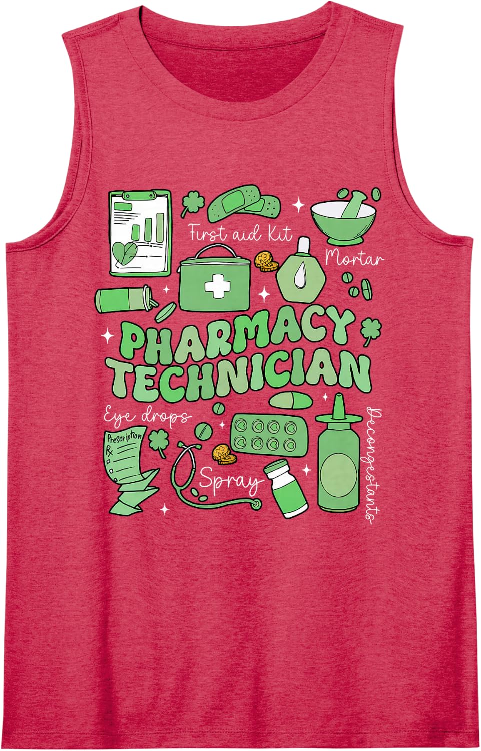 Pharmacy Technician St Patrick's Day Pharmacist Tech Sleeveless Tank Top - Red