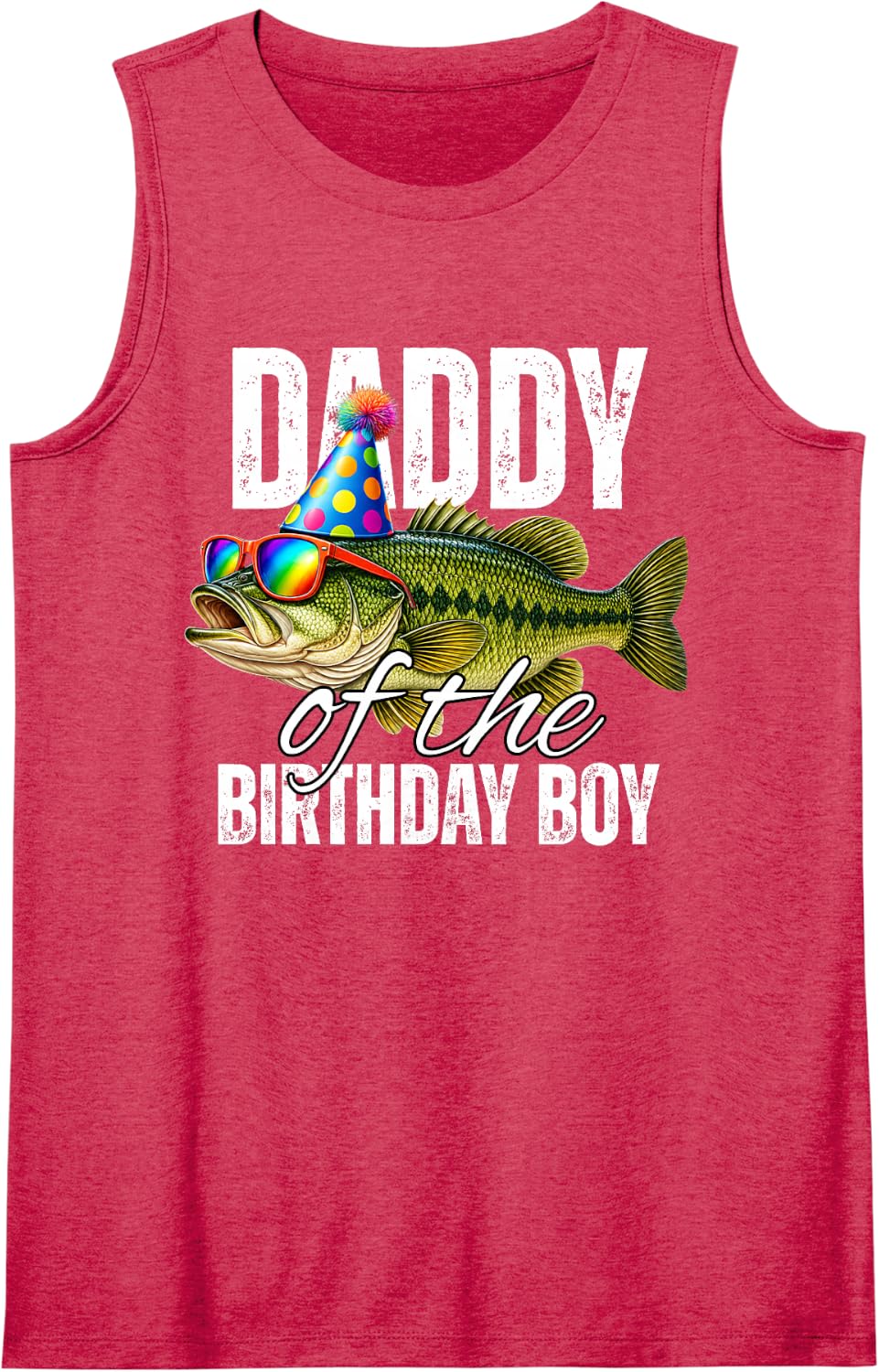 Daddy of The Birthday Boy Party Bass Fish Fishing Family Sleeveless Tank Top - Red