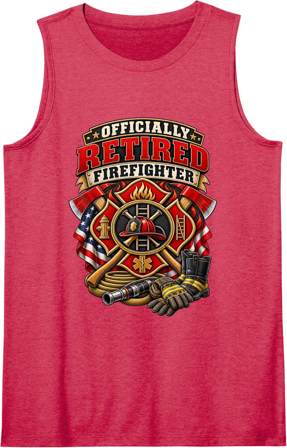 Officially Retired Firefighter Fireman Shirt Sleeveless Tank Top - Red