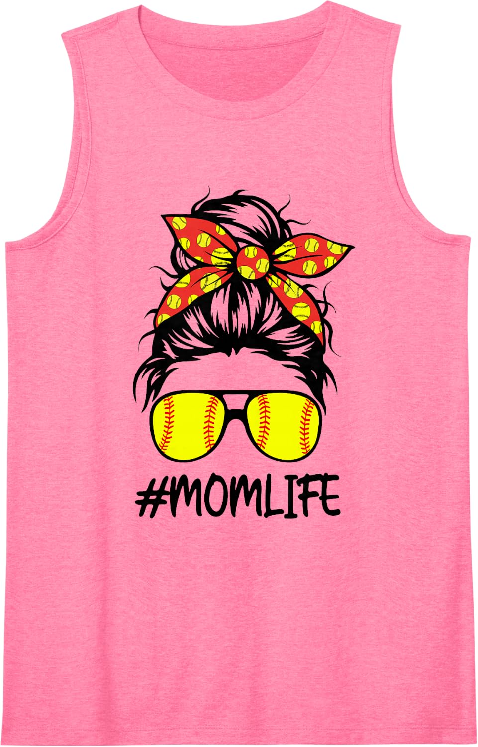 Softball Mom Life Women Mothers Day Messy Bun Sleeveless Tank Top - Pink