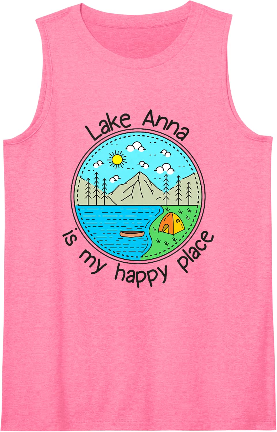 Fishing Boating Camping - My Happy Place Lake Anna Sleeveless Tank Top - Pink