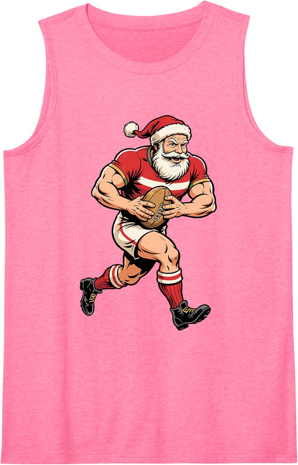 Funny Santa Playing Rugby Christmas Holiday Men Women Kids Sleeveless Tank Top - Pink