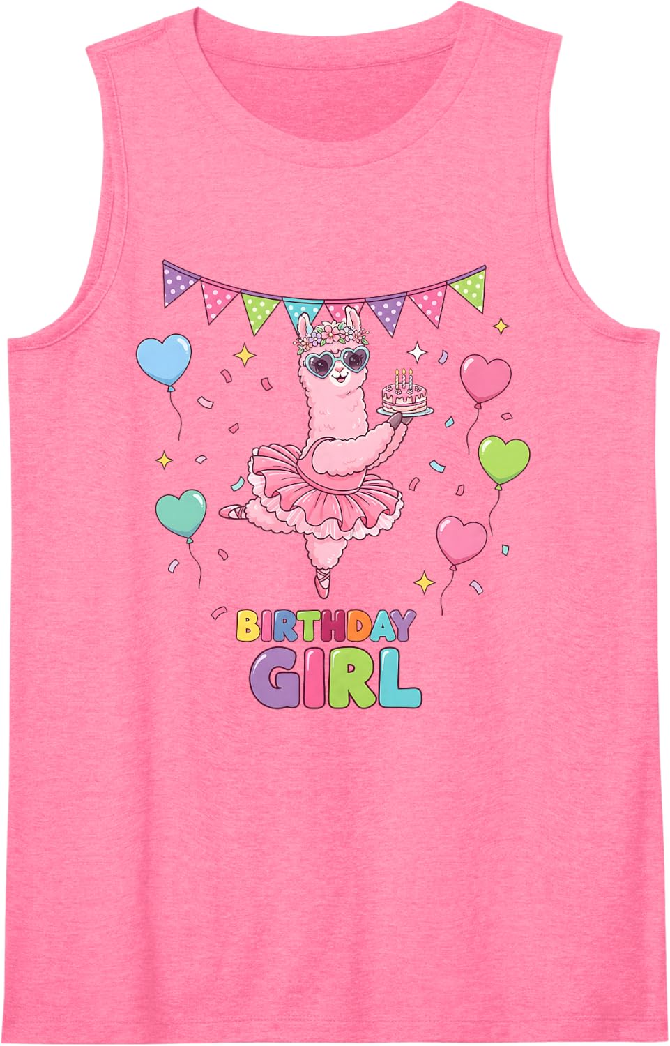 Women's Llama Birthday Girl Shirt Cute Ballerina Dance Tee Sleeveless Tank Top - Pink