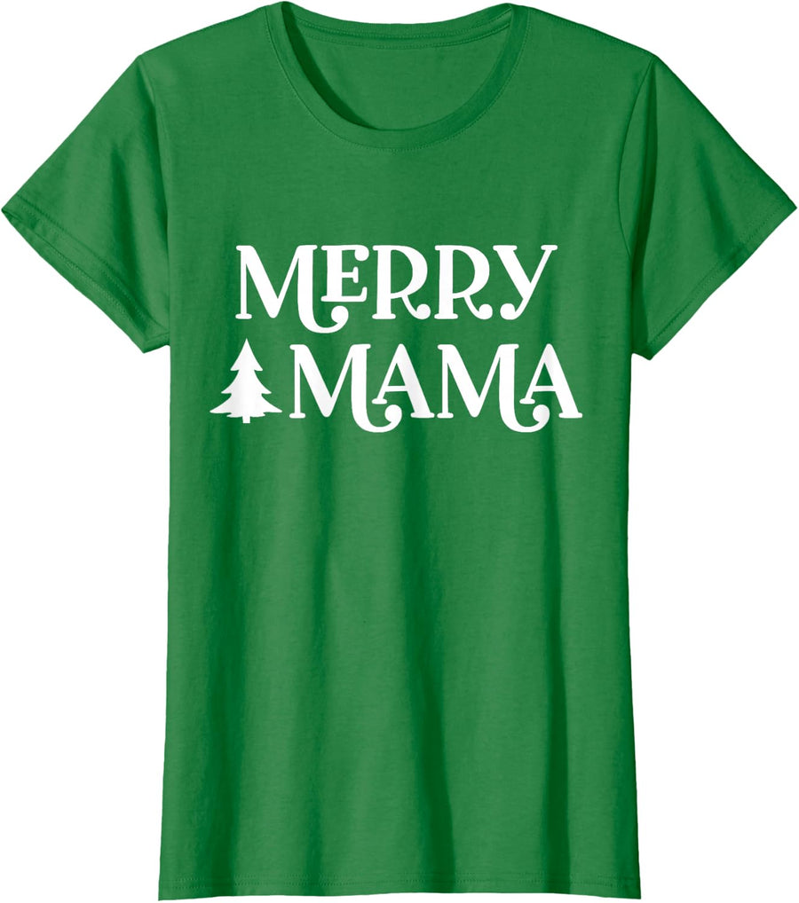 Merry Mama Merry Christmas Mom Mommy Mother Womens T-Shirt - Kelly Green