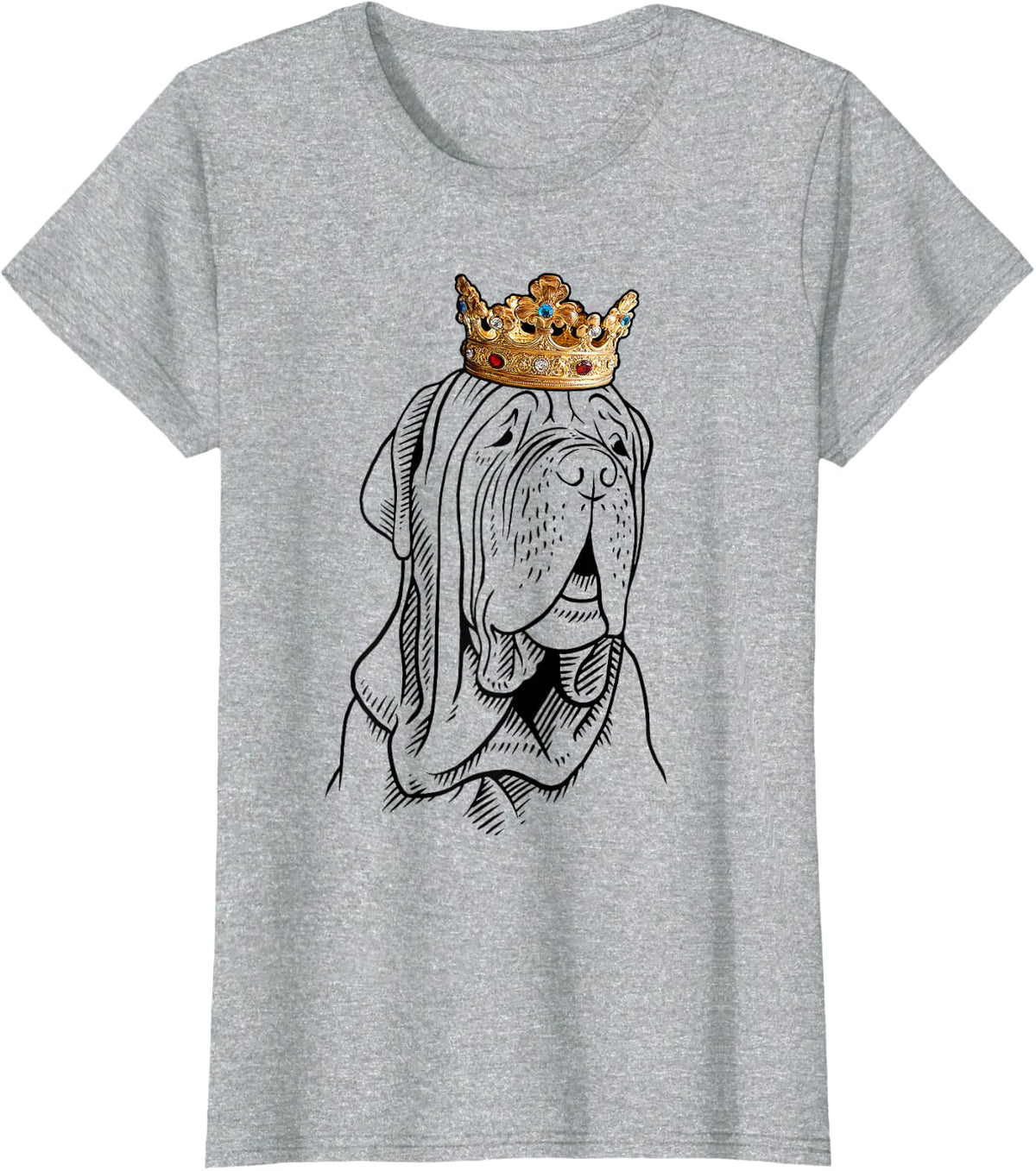 Neapolitan Mastiff Dog Wearing a Crown T-Shirt - Heather Grey