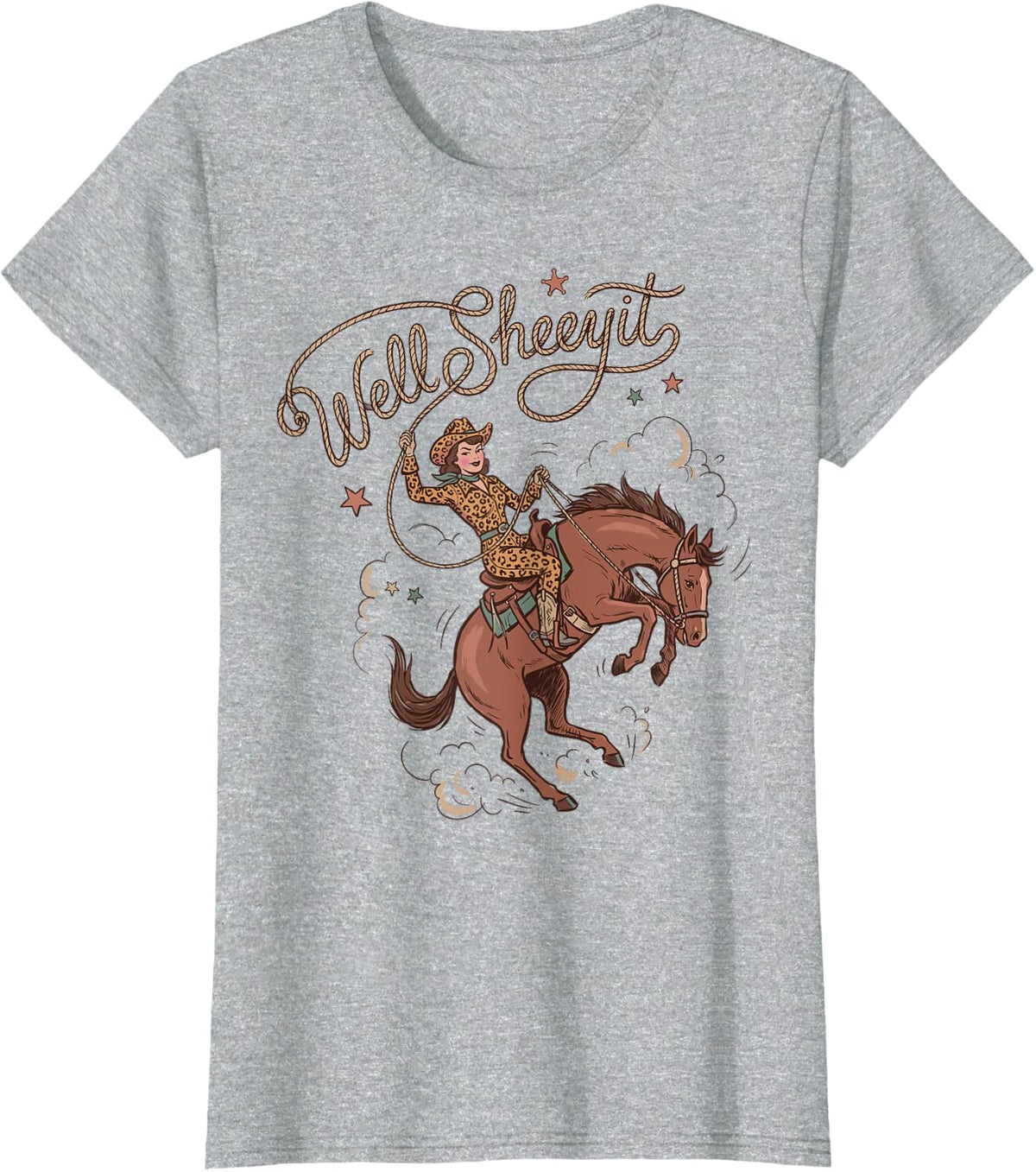 Well-Sheeyit Western Cowgirl Riding Horse Fun Southern T-Shirt - Heather Grey
