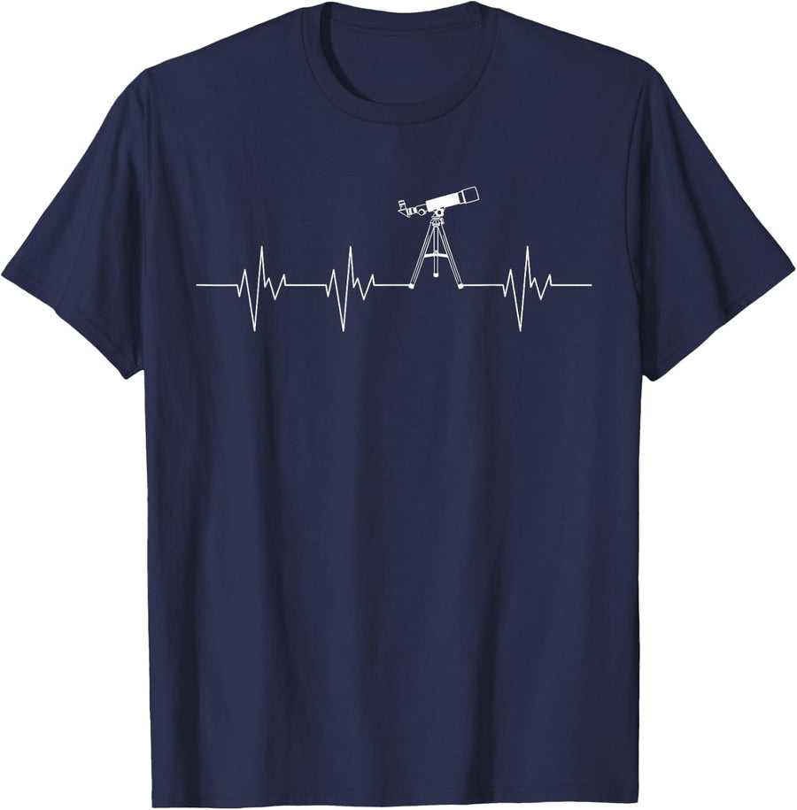 Telescope Observer Heartbeat Hobby Astronomer Stargazer T-Shirt - Navy Blue