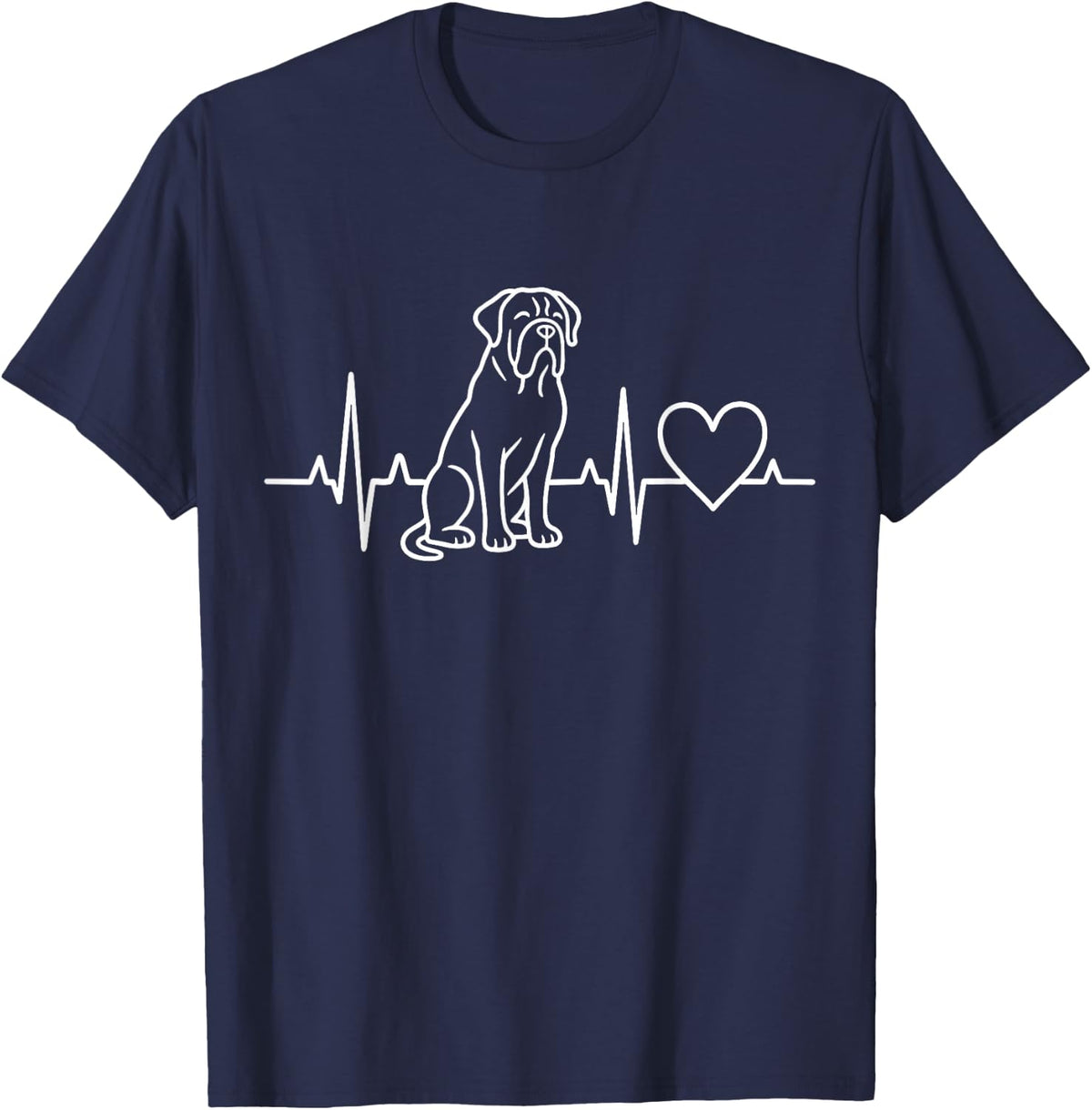 Mastiff Heartbeat EKG Pulse Dog Lover Line Art T-Shirt - Navy Blue