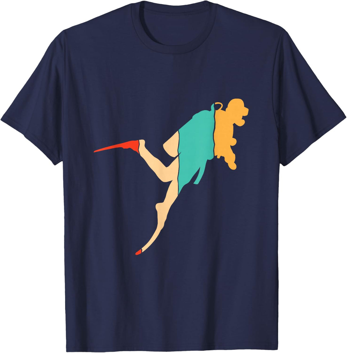 Retro Technical Sport Diving Underwater Scuba Diver T-Shirt - Navy Blue