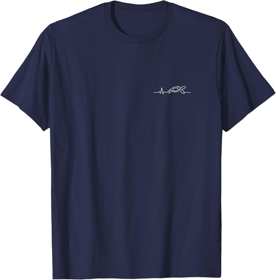 Sea Turtle Heartbeat Minimalist Ocean Lover Design T-Shirt - Navy Blue