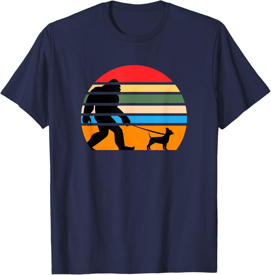 Dog Lover Bigfoot Retro Design Chihuahua Vintage T-Shirt - Navy Blue
