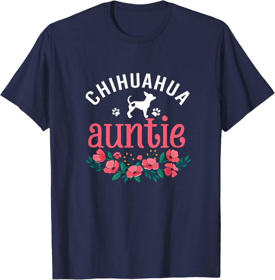 Chihuahua Auntie Dog Gifts Womens Aunt Dog Lover Christmas T-Shirt - Navy Blue