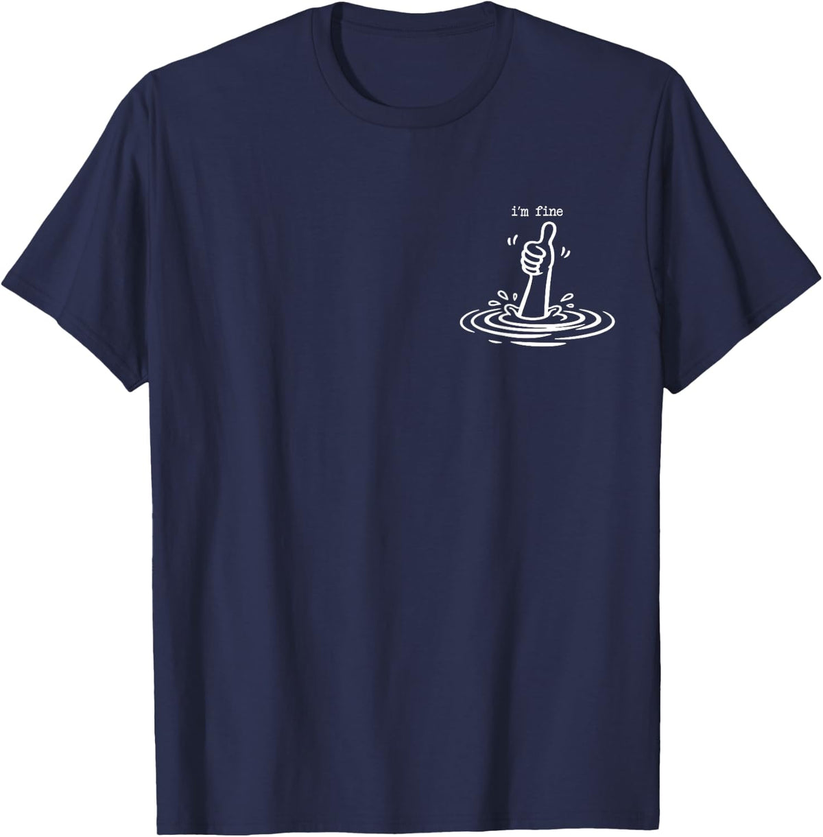 I'm Fine Minimalist Thumbs Up Sarcastic Stress Humor Graphic T-Shirt - Navy Blue