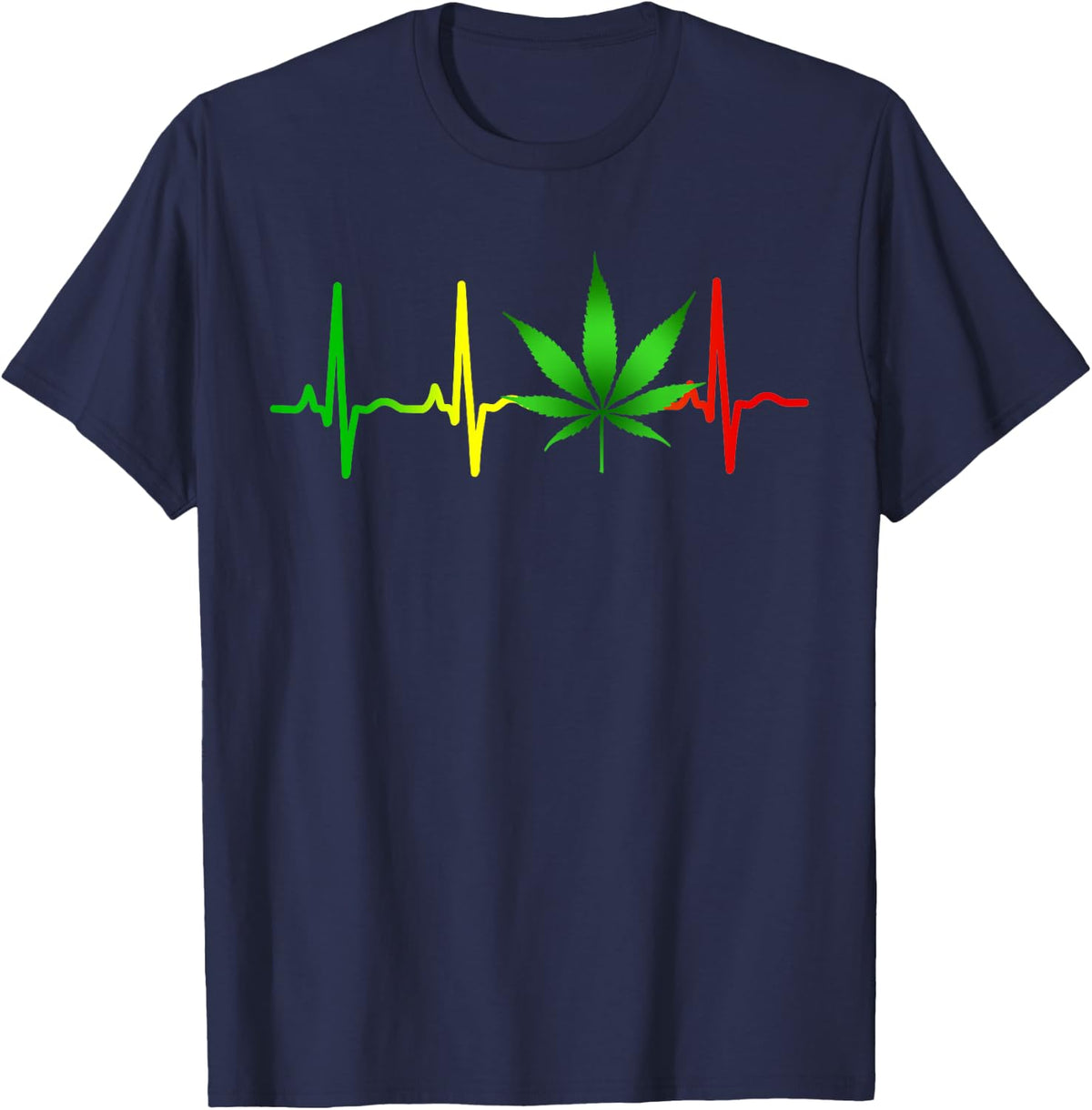 Reggae Music Marijuana Rastafari Weed Heartbeat T-Shirt - Navy Blue