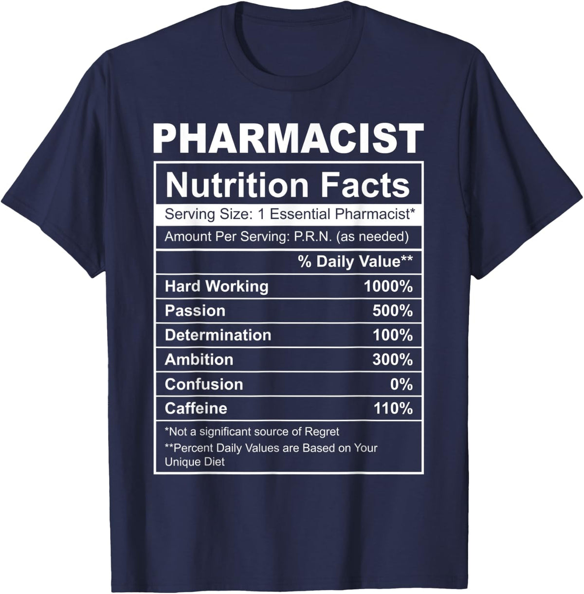 Pharmacist Nutritional Facts - Funny Pharmacy T-Shirt - Navy Blue