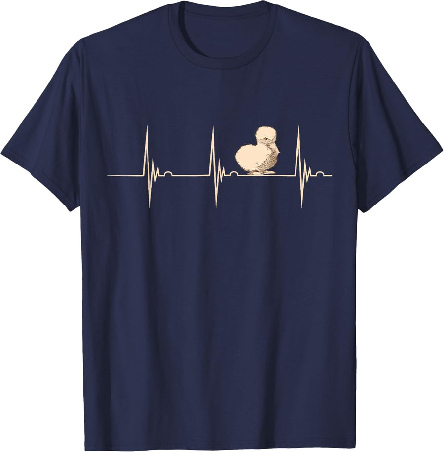 Silkie Chicken Lover Heartbeat EKG Pulse Silkie Chicken T-Shirt - Navy Blue