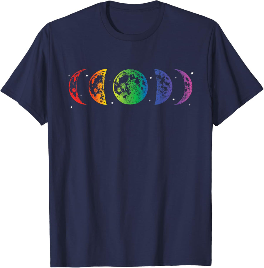 Moon Phase LBGTQ Rainbow Pride Equality Lunar Eclipse T-Shirt - Navy Blue