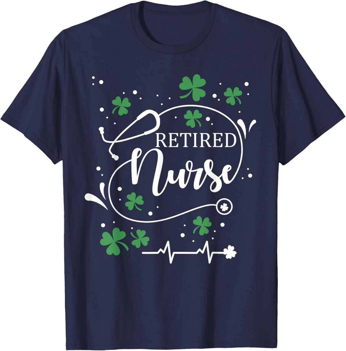 St Patrick's Day Retired Nurse Irish Shamrock St Paddy T-Shirt - Navy Blue
