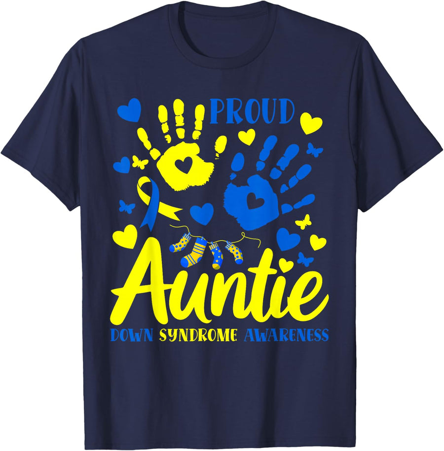 Proud Auntie World Down Syndrome Awareness Day Matching T-Shirt Tee - Navy Blue