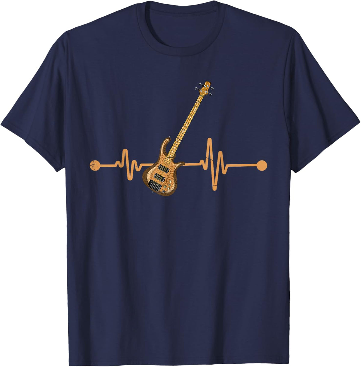 Bass Guitar Player Heartbeat Musical Instrument Bass Guitar T-Shirt Small - Navy Blue