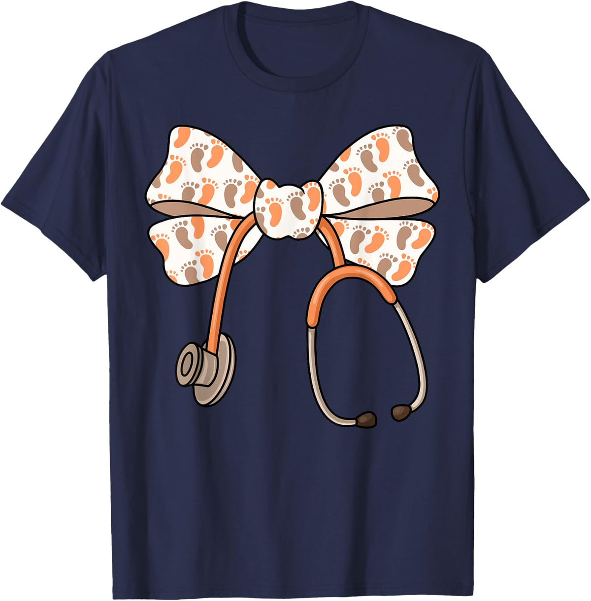 Thanksgiving Mother Baby Unit Coquette Bow Obstetric Nurse T-Shirt - Navy Blue